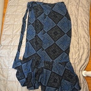 XIRX Blue print maxi wrap swing skirt with tie around